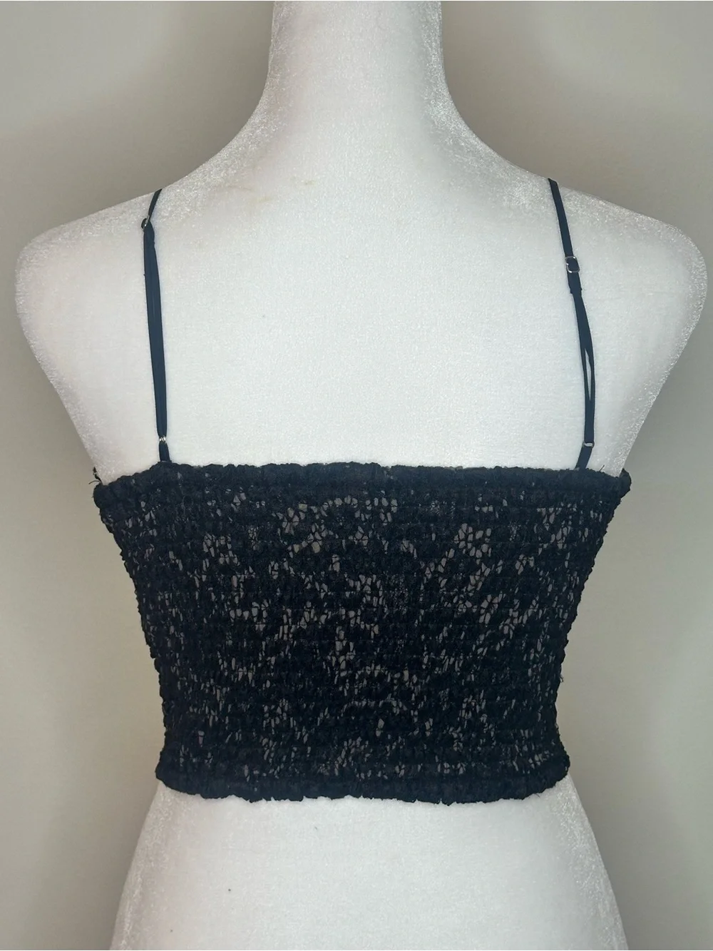 Express Lace Longline Bandeau Bralette with Thin Straps - Black